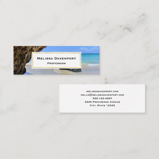 Tropical Beach Coast with a Big Rock Mini Business Card (Front/Back)