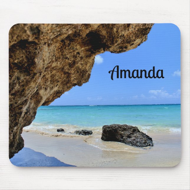 Tropical Beach Coast with a Big Rock Mouse Pad (Front)