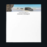 Tropical Beach Coast with a Big Rock Notepad<br><div class="desc">A notepad with a scenic nature photograph. Beautiful turquoise blue sea with a sandy beach. A big brown rock provides some shade from the bright blue sky.</div>