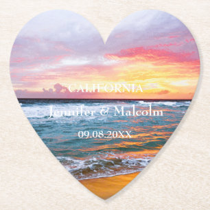 Tropical Beach Coastal Destination Summer Wedding Paper Coaster