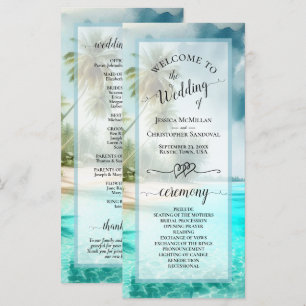 Tropical Beach Coastal Palm Trees Elegant Wedding Program