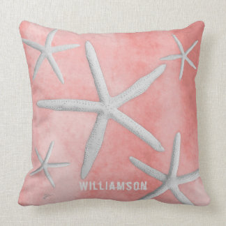 Tropical Beach Coastal Starfish Coral Modern Throw Pillow