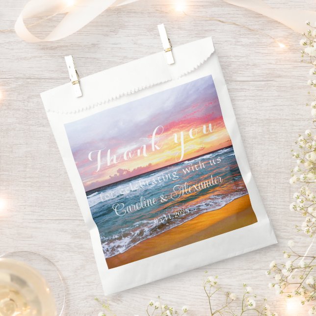 Tropical Beach Coastal Sunset Ocean Wedding Favour Bag (Clipped)