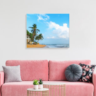 Tropical Beach Coastline and Palms Ocean View Canvas Print