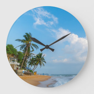 Tropical Beach Coastline and Palms Ocean View Large Clock