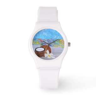 Tropical Beach Coconut Plumeria Flower Watch