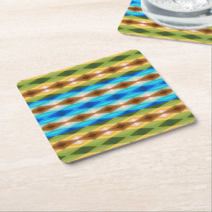 Tropical Beach Coloured Kaleidoscope Abstract Art Square Paper Coaster