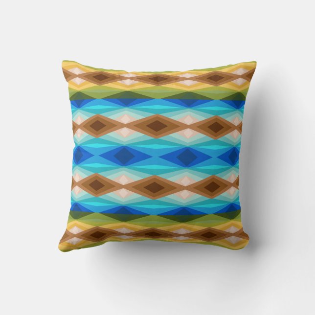 Tropical Beach Coloured Kaleidoscope Abstract Art  Throw Pillow (Back)