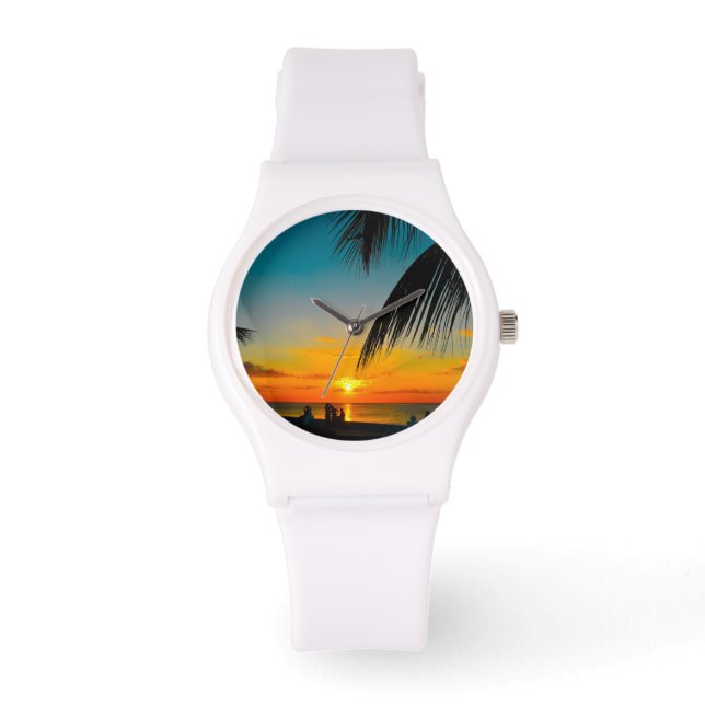 Tropical Beach Colourful SUNSET Ladies Sporty Watc Watch (Front)