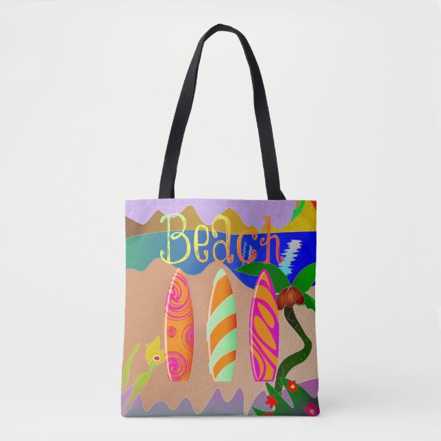 Tropical Beach Colourful Surfboards Tote Bag (Front)
