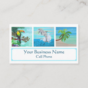 Tropical Beach Colourful Toucan Dolphin Palm Tree Business Card