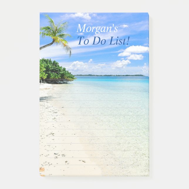 Tropical Beach Customize Name Message, Ruled Lines Post-it Notes (Front)