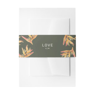 Tropical Beach Dark Green Wedding Invitation Belly Band