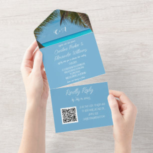 Tropical Beach Destination Elegant RSVP QR Code All In One Invitation