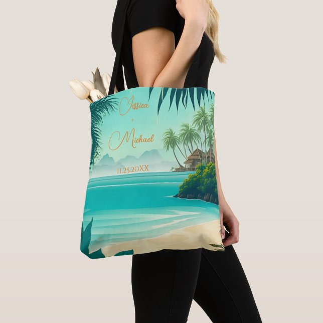 Tropical Beach Destination Newlyweds Wedding Gift  Tote Bag (Close Up)