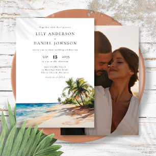 Tropical Beach Destination Photo Wedding Invitation