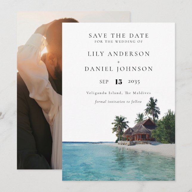 Tropical Beach Destination Photo Wedding Save The Date (Front/Back)