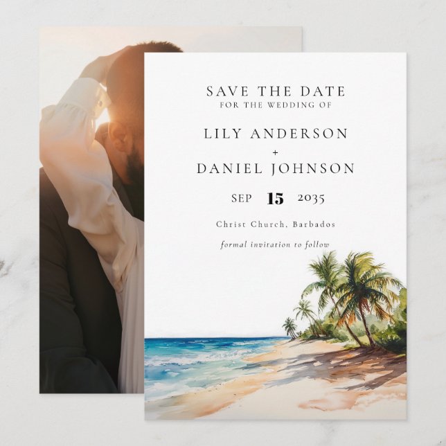 Tropical Beach Destination Photo Wedding Save The Date (Front/Back)