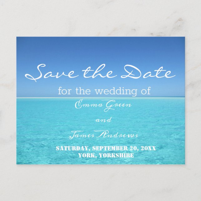 Tropical Beach Destination Save the Date Postcard (Front)