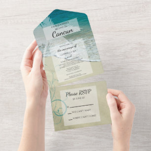 Tropical Beach Destination Wedding All In One Invitation