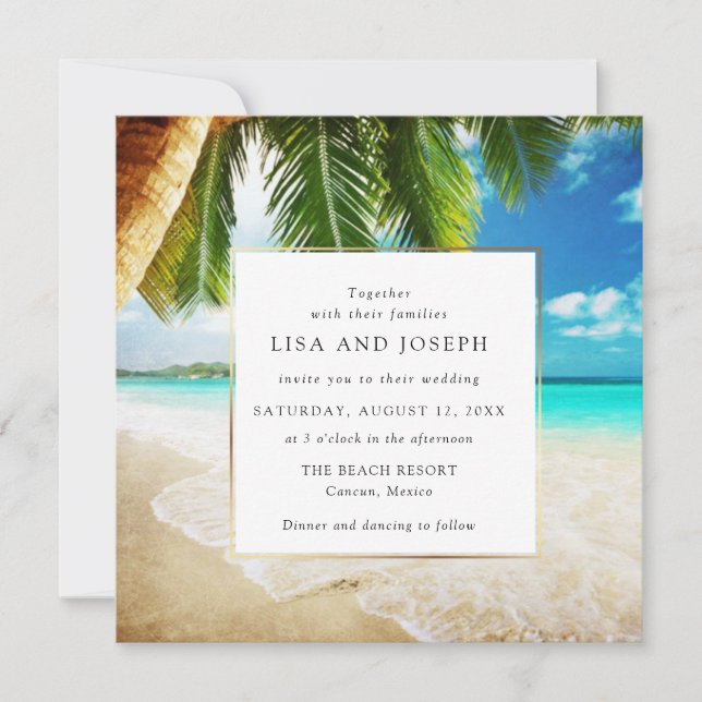 Tropical Beach Destination Wedding Announcement (Front)