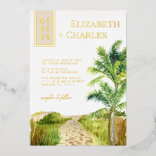 Tropical Beach Destination Wedding Foil Invitation