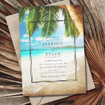 Tropical Beach Destination Wedding Invitation<br><div class="desc">Turquoise waters,  white sand and palm tree design wedding invitations for your tropical destination or beach wedding. This beach wedding invitation is set in a modern mix of fonts and printed in dark grey ink. Customize the invitation with your wedding details.</div>