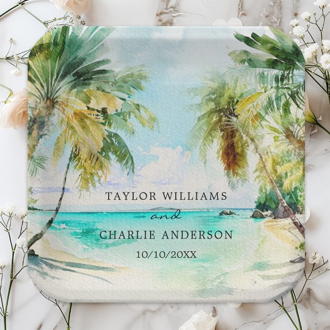 Tropical Beach Destination Wedding Paper Plate (Creator Uploaded)