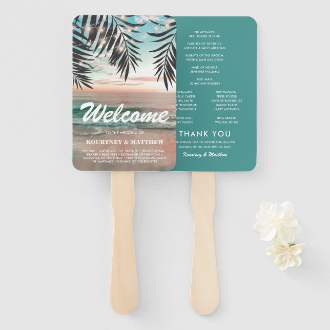 Tropical Beach Destination Wedding Program Hand Fan (Front and Back)