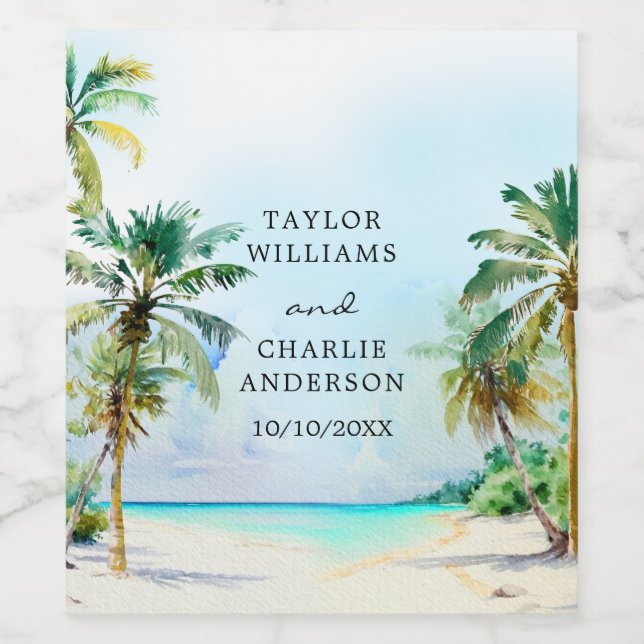 Tropical Beach Destination Wedding Wine Label (Single Label)