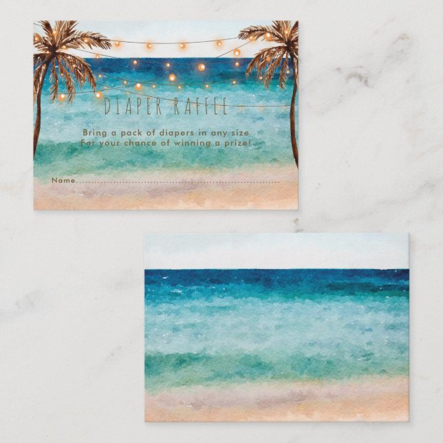 tropical beach Diaper Raffle enclosure card (Front/Back)