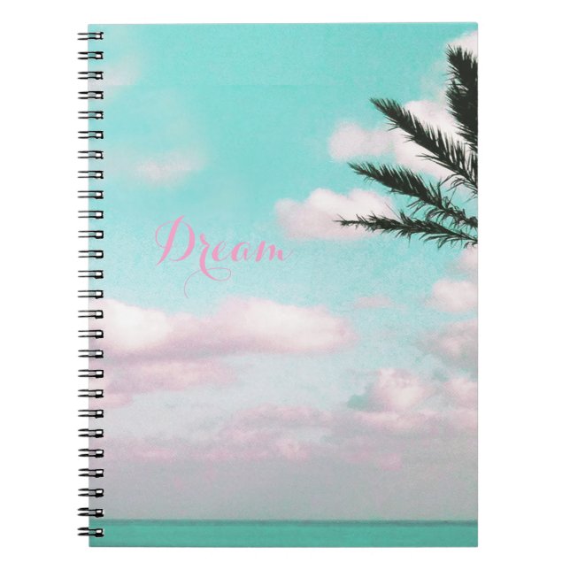 Tropical Beach, Dream, Ocean View, Clouds, Palm Notebook (Front)