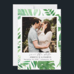 Tropical Beach Elegant Greenery Photo Save The Date<br><div class="desc">An elegant take with a modern tropical design. The design features a frame with tropical beach banana leaves and other greenery combined with elegant calligraphy typography with the traditional "save the date" . Personalize with your information. If you need help please contact me (Maria) using the contact button below or...</div>