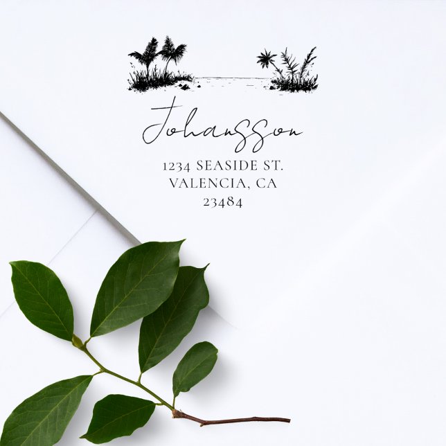Tropical Beach Elegant Return Address Rubber Stamp (Creator Uploaded)