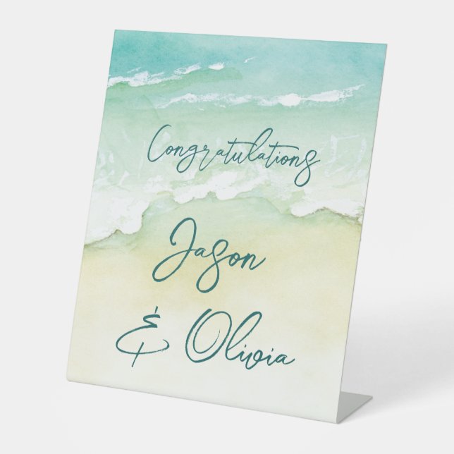 Tropical Beach Elegant Wedding Congratulations Pedestal Sign (Front)