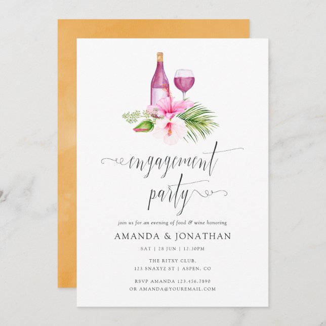 Tropical Beach Engagement Party Wine Tasting Invitation (Front/Back)