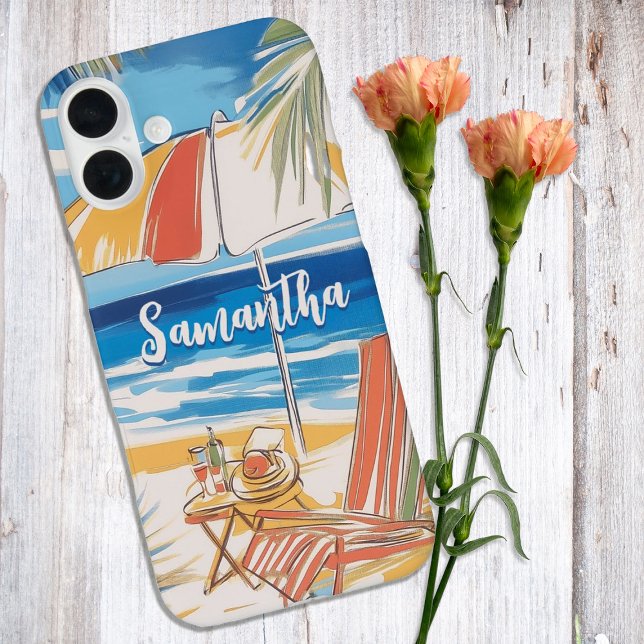 Tropical Beach Escape – Personalized Summer Paradi Case-Mate iPhone Case (beach scene illustration)