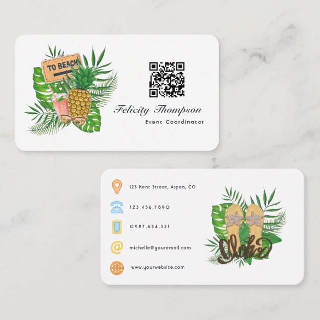 Tropical Beach Event Coordinator QR Code Business Card (Front/Back)