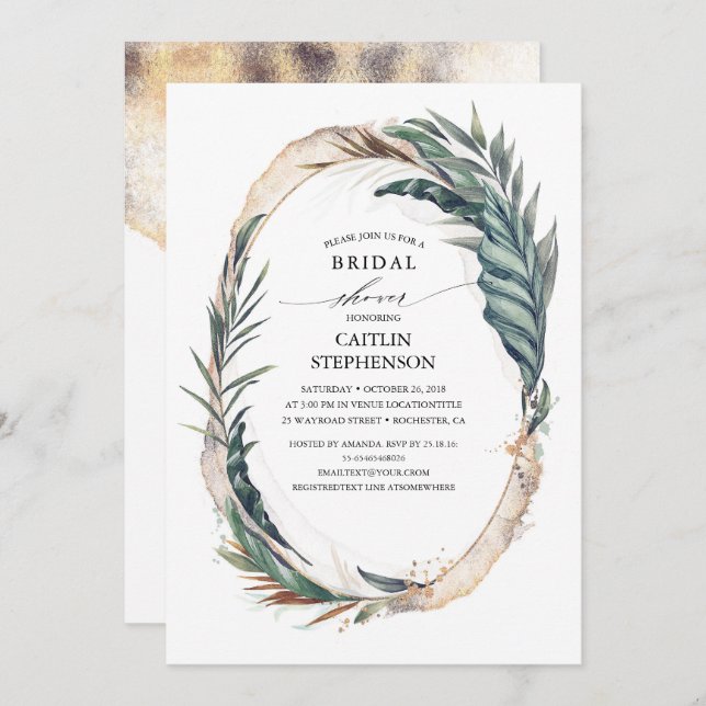 Tropical Beach Exotic Palm Leaves Bridal Shower Invitation (Front/Back)