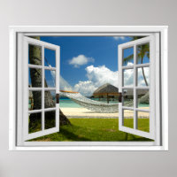 Tropical Beach Faux Artificial Window View