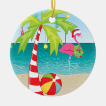 Tropical Beach Flamant rose Palm ornement de Noël