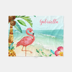Tropical Beach Flamingo Personalized Fleece Blanket