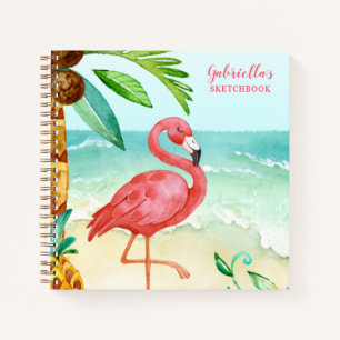 Tropical Beach Flamingo Personalized Sketchbook Notebook