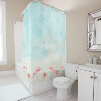 Tropical Beach Flamingo Shower Curtain
