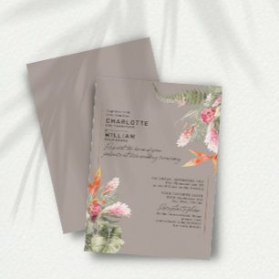 Tropical Beach Floral Taupe Wedding Gold Foil