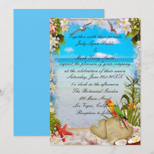 Tropical Beach Floral Wedding Invitation