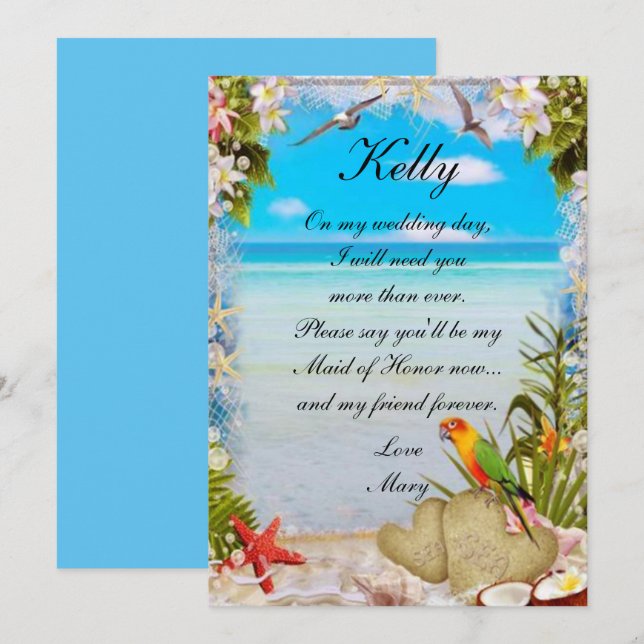 Tropical Beach Floral Wedding Maid Of Honour Invitation (Front/Back)