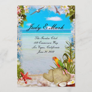 Tropical Beach Floral Wedding Menu Card