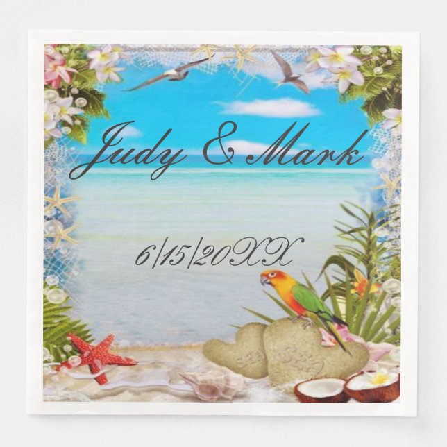 Tropical Beach Floral Wedding Paper Napkins (Front)