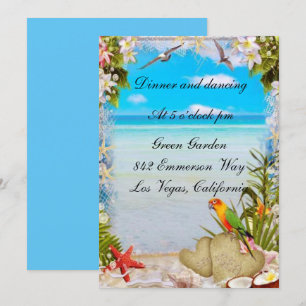 Tropical Beach Floral Wedding Reception Card